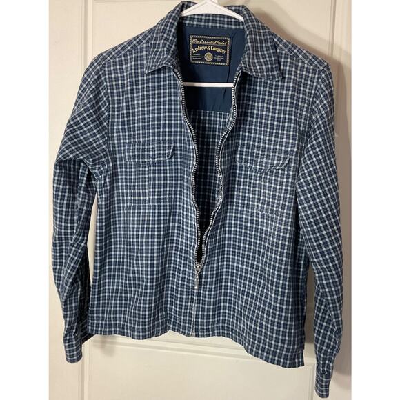 Andrew & Co.Blue Check Front Zipper & Pockets Lightweight Cotton Jacket M - Picture 5 of 10